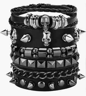 4 Pcs Punk Bracelets for Men Women Leather Studded Cuff Wristband Set Goth NIP